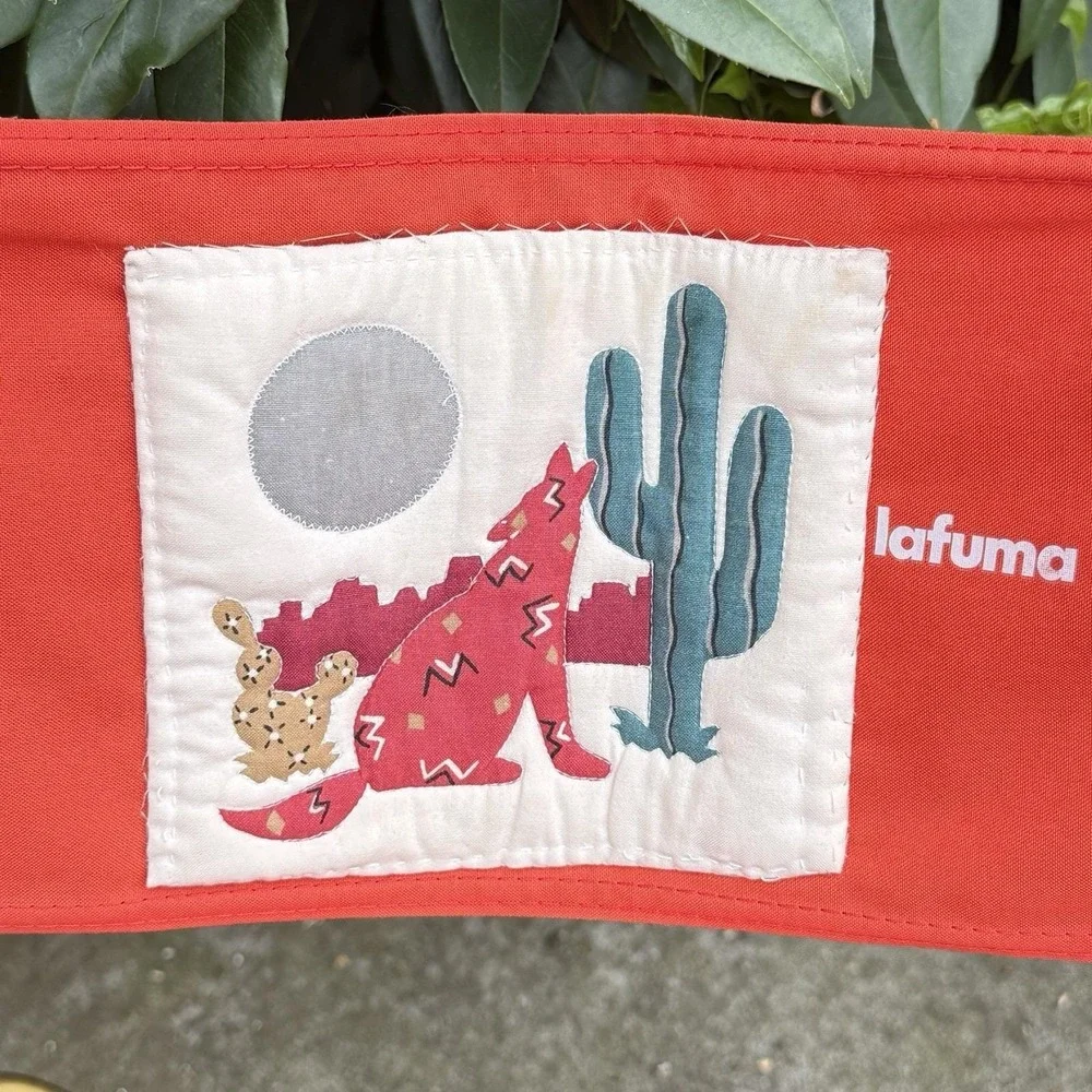 Vintage Lafuma French Folding Camp Chair Sunset Orange Southwestern Patch